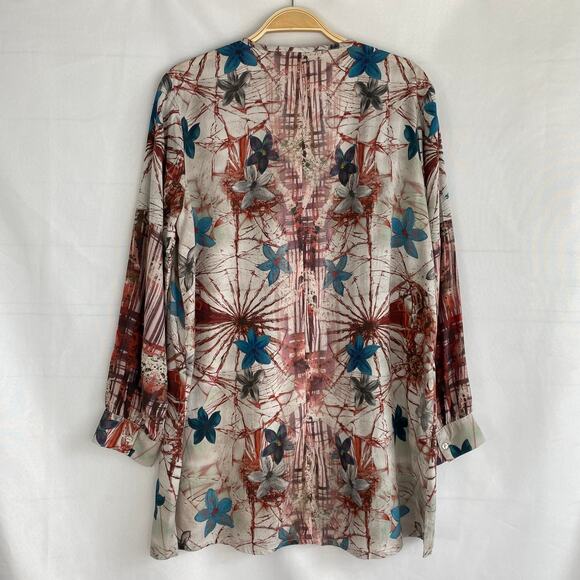 Tolani Collection Boho Tunic Top Blouse Women‎ Size SP Maroon Watercolor Floral - Picture 2 of 11